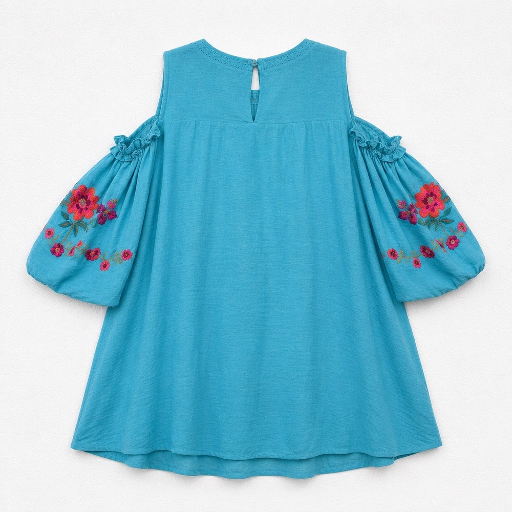 Umgee Turquoise Floral Embroidered Cold Shoulder Bell Sleeve Top A4134 Large - Picture 3 of 8